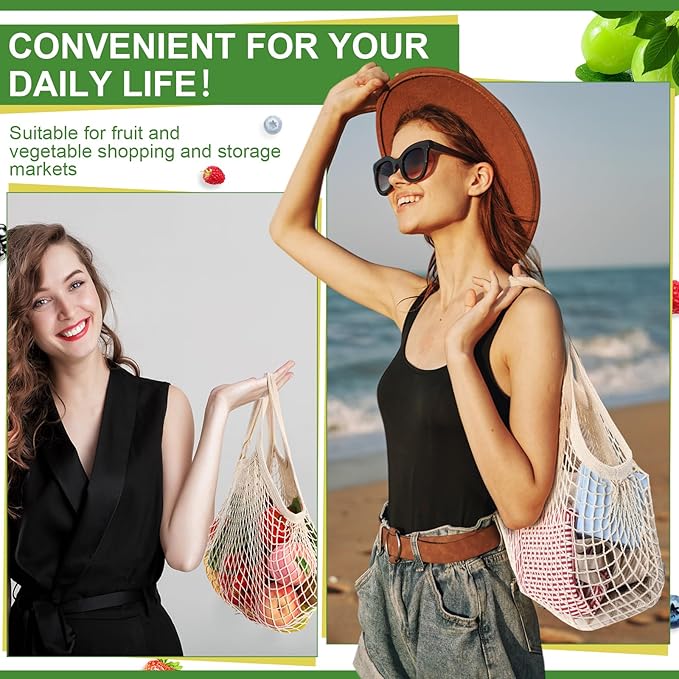 Paterr 80 Pack Cotton Mesh Produce Bags Bulk Reusable Market Bag Washable Net Grocery Purse String Shopping Tote Beach Organizer for Vegetable Fruit Picnic Food Storage (Short Handle,Beige)