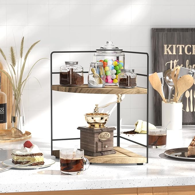 ZGO 2-Tier Bathroom Counter Organizer, Corner and Makeup Organizer for Vanity and Kitchen Counter, Wood