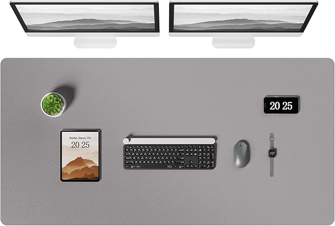 Aothia Leather Desk Pad Protector, Office Desk Mat, Large Mouse Pad, Laptop Desk Pad, Non-Slip PU Leather Desk Blotter, Waterproof Desk Writing Pad for Office and Home (Light Grey, 47" x 24")