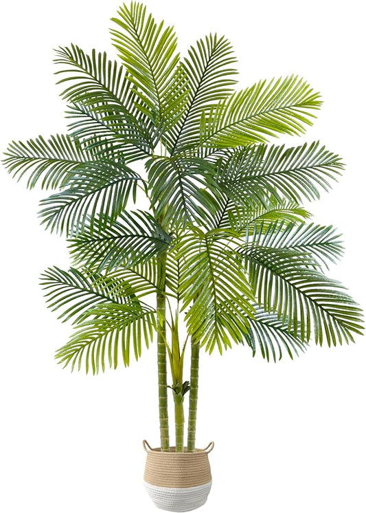 Artificial Palm Tree, 7ft Fake Areca Palm Plant with Basket, Large Faux Phoenix Palm UV Resistant Plants for Indoor Outdoor Home Garden Patio Office Décor