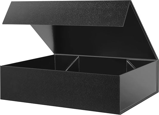 BLK&WH Large Gift Box - 13.5x10x3.5 Inches, Black Collapsible Box with Magnetic Lid