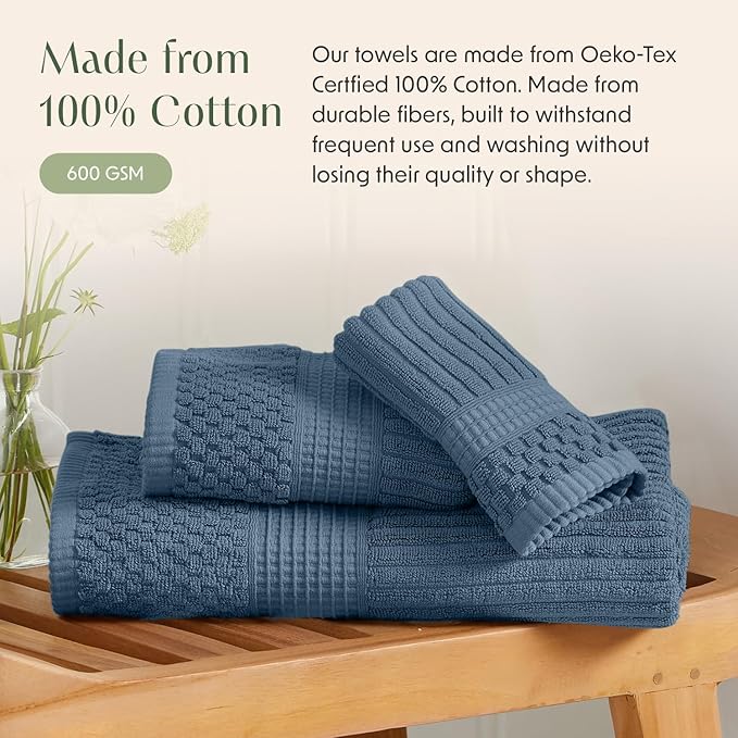 Springtree Home 100% Cotton Bath Towel Set of 4 | Super Soft & Absorbent with Quick-Dry Fibers | 4 Bath Towels | Textured and Durable Cotton | Krista Collection - Oceanview