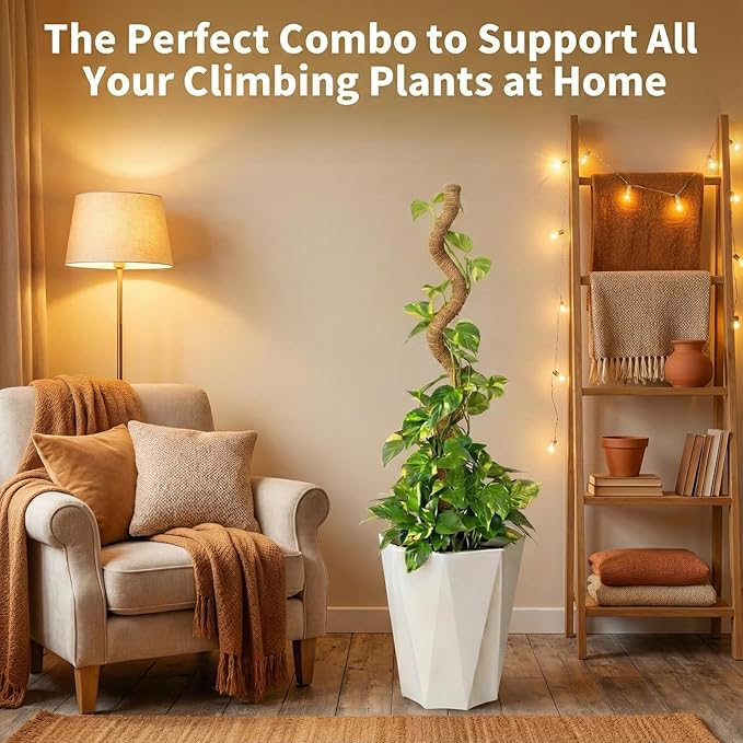 Moss Pole for Monstera, 4-Pack for All Stages - Two 28'' Bendable & Two 12'' Stackable Coir Poles, 7mm Aluminum Core Plant Support Stakes & Indoor Trellis for Pothos and Philodendron