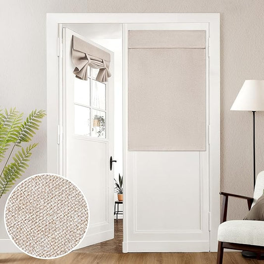 HOMEIDEAS 100% Natural Linen Blackout French Door Curtains, Privacy Door Window Curtains, 30 X 40 Inch Room Darkening Blinds, Thermal Insulated Shades for Bedroom, 1 Panel