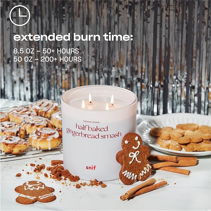 Half Baked Harvest Gingerbread Smash Holiday Scented Candle by Snif, Gourmand, Spicy, Vanilla Scent, 50+ Hours, 100% Cotton Fiber Wicks, Soy Wax Blend, Non-Toxic, Vegan, 50oz