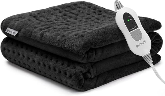 GENIANI Electric Throw – Heated Throw Blanket & Electric Blanket Throw, Heating Pad for Back Pain & Cramps Relief, Auto Shut Off, Washable, Moist Heat Pad for Neck & Shoulder (12"x24" Jet Black)