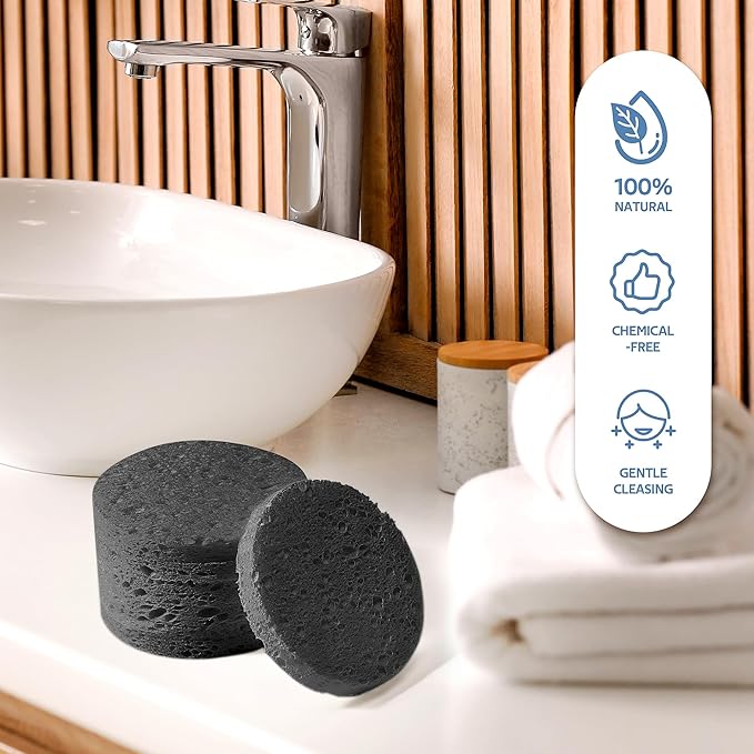GAINWELL 50-Count Black Compressed Facial Sponges for Daily Facial Cleansing and Exfoliating, 100％ Natural Cosmetic Spa Sponges for Makeup Remover, Reusable