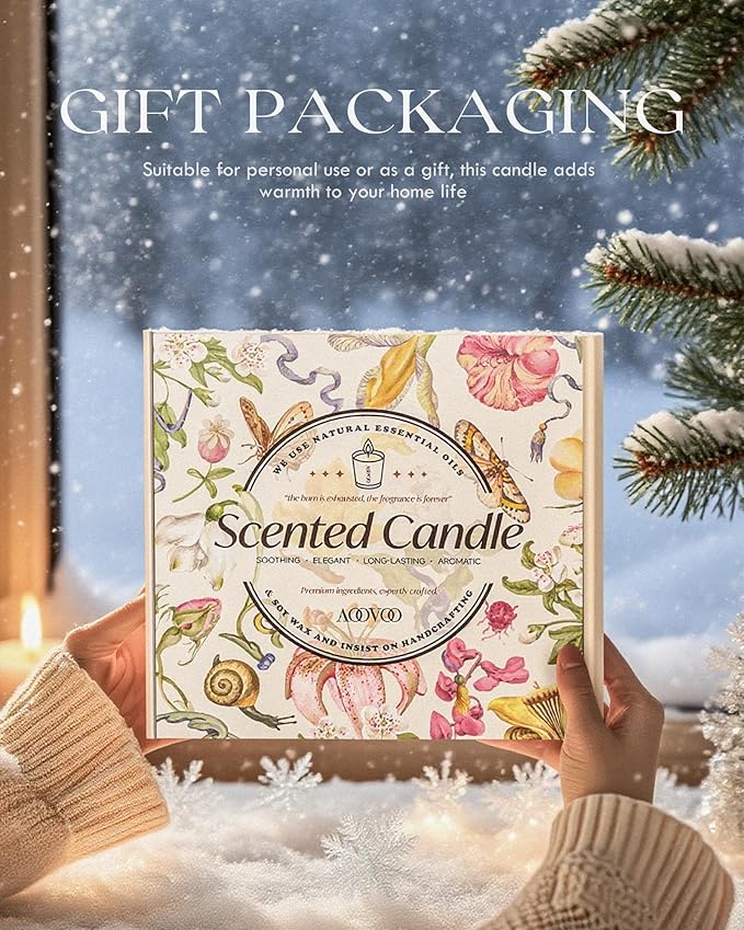 AOOVOO Candle Set - 4PC Scented Candles, 28 oz Soy Candles, Soy Candle for Home Scented, Balsam Fir/Cedar&Patchouli/Cinnamon&Apple/Vanilla Cake