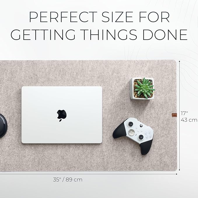 Nordik Large Felt Desk Mat – Stone Oat Beige – 35 x 17 inch – Computer Desk Mat – Keyboard and Mouse Pad – Large Desktop Felt Pad