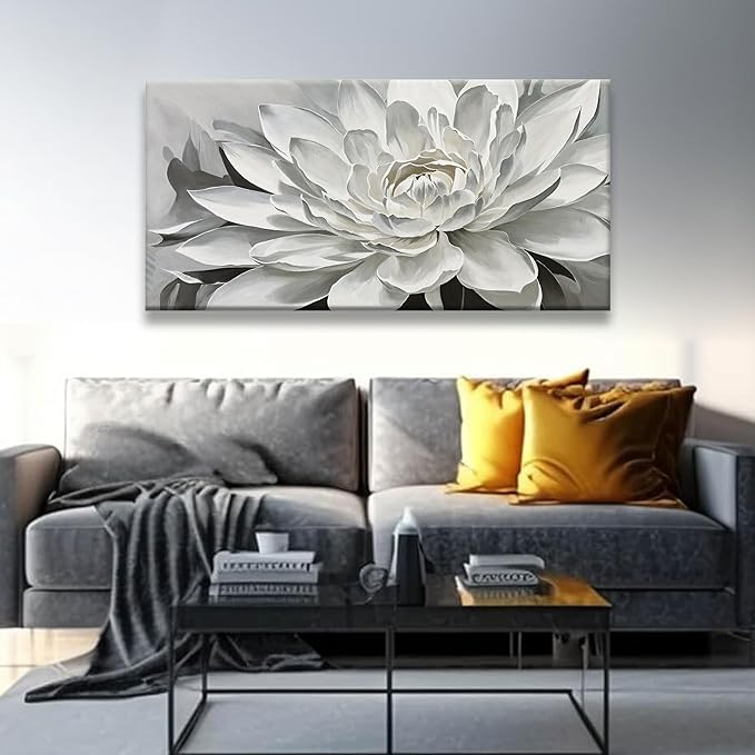 TAIJXAGSG Canvas Art Wall Decor lotus Print Paintings Flower White Wall Art Prints Decor Ready To Hang For Bathroom Bedroom And Office Kitchen Home Decor Artwork 20" × 40"