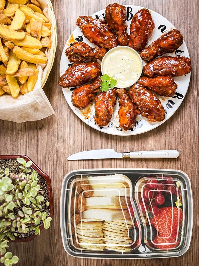 60 Sets 32oz Meal Prep Containers 2 Compartment - Plastic Food Storage Containers 2 Compartments with Lids