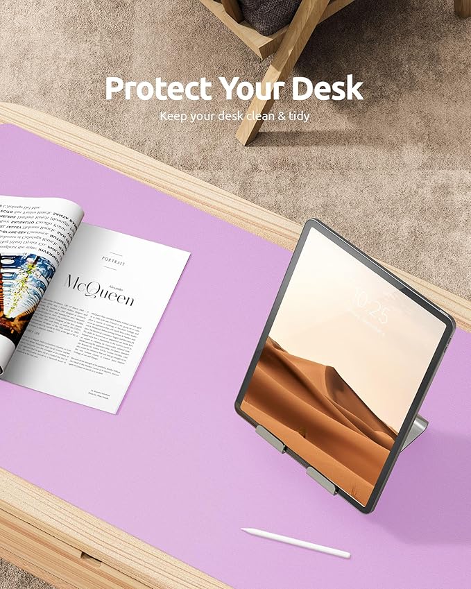 YSAGi Leather Desk Pad Protector, Office Desk Mat, Large Mouse Pad, Non-Slip PU Leather Desk Blotter, Laptop Desk Pad, Waterproof Desk Writing Pad for Office and Home (Taro Purple, 23.6" x 13.8")