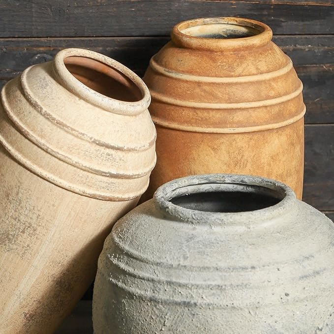 Ceramic Flower Vase, 8.66 inch Tall Round Rustic Farmhouse Decorative Vase for Home Decor, Living Room Entryway Table Centerpiece Decor