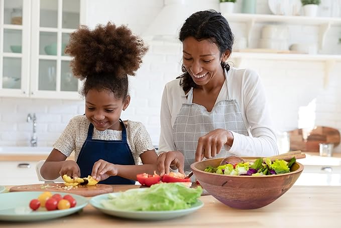 Large Wooden Salad Bowl 11.5 Inches with Serving Utensils | Mango Wood Bowl Set for Serving | Large Wood Salad Bowl for Family Meals, Pasta, Popcorn | Handcrafted Wooden Serving Bowl