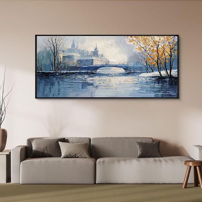 yiijeah Large Picture for Living Room - 70x31 Frames for Home Decorations Abstract Canvas Wall Art Blue and White Extra Large Artwork for Bedroom Office Decoration