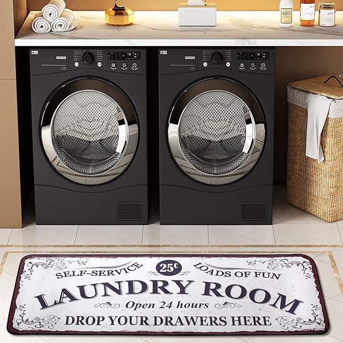 Laundry Room Long Rug Area Rug Non-Slip Floor Mat Waterproof Farmhouse Carpet for Kitchen 72" x 24"(White-1)