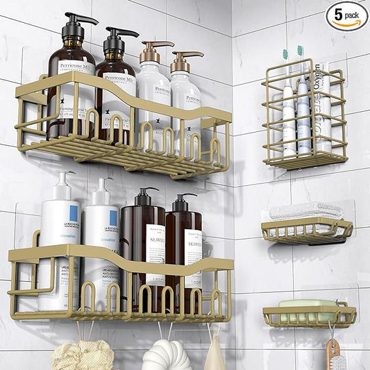 EUDELE 5-Pack Rustproof Stainless Steel Shower Caddy – No Drill Adhesive Bathroom Organizer with Large Capacity, Spacious Shower Shelves for Inside Shower, Kitchen & Home Decor Storage-XL Size