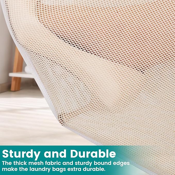 4Pcs Durable Cotton Mesh Laundry Bags for Delicates, 12×16inch Breathable Laundry Mesh Wash Bags with Sturdy Zipper for Delicates, Clothes, Pants, Underwear, Bra, Socks (M)