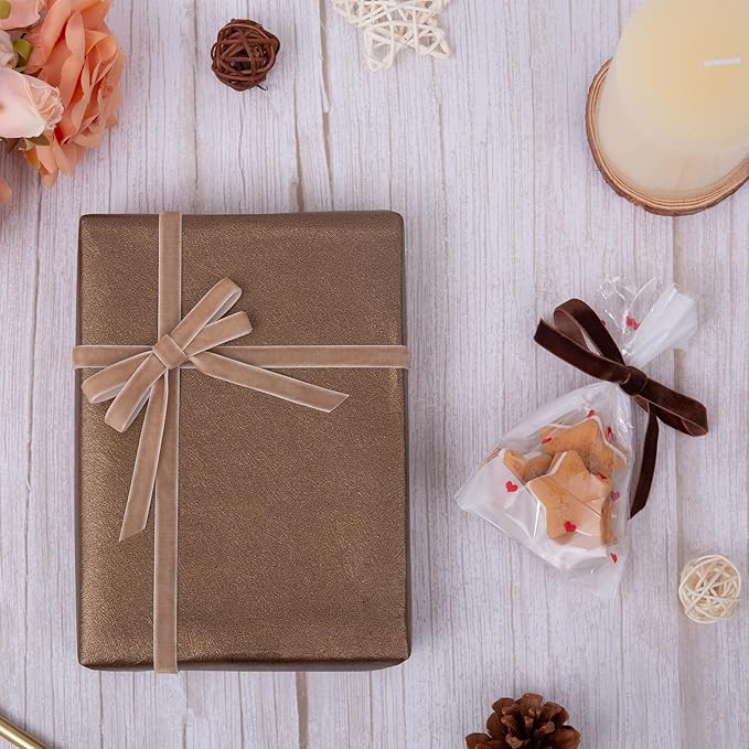 Vintage Camel Velvet Ribbon Christmas Ribbon for Gift Wrapping Crafts Christmas Tree Ornaments Garland Decorations, 3/8 Inch X 25Yd