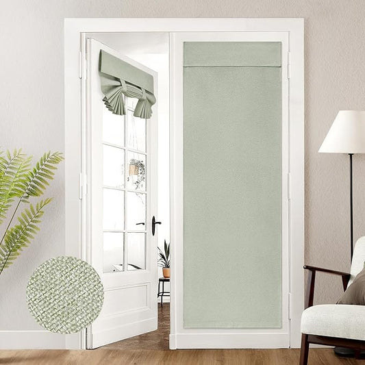 HOMEIDEAS 100% Sage Green Linen Blackout French Door Curtains, Privacy Door Window Curtains, 26 X 72 Inch Room Darkening Blinds, Thermal Insulated Shades for Bedroom, 1 Panel