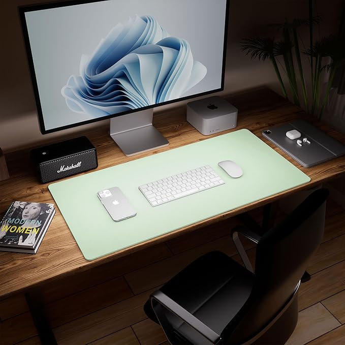 Aothia Double-Sided Desk Pad – 25.6"x13.7" Large Mouse Pad, Leather Desk Mat with Eco Cork Protector, Waterproof Desk Blotter for Office/Home (Aqua)