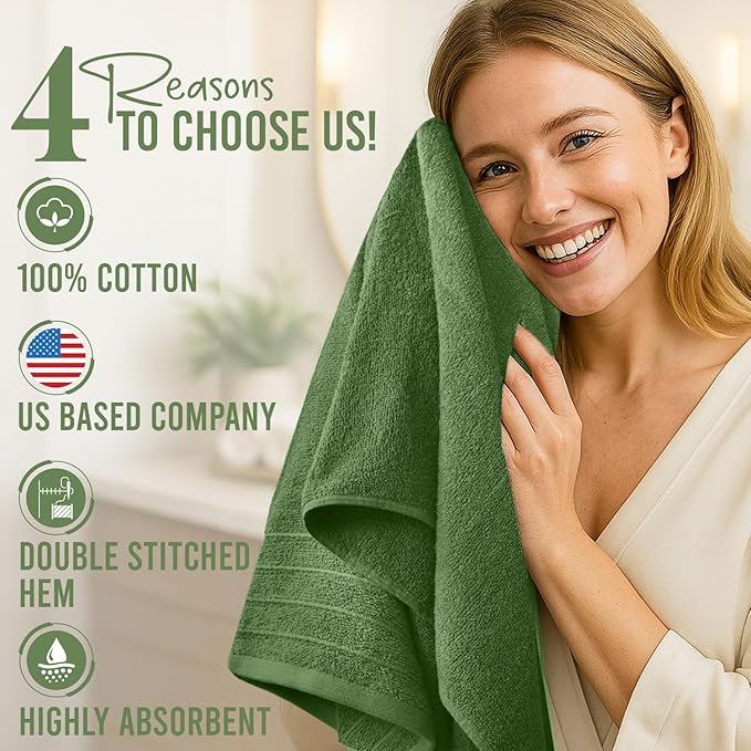 DAN RIVER Bath Towels Set of 4, 30 x 60 Inches, 100% Cotton, Larger & Lighter Weight, Quicker to Dry, Super Soft and Absorbent, Ideal Hotel Towels for Daily Use, Sage Green