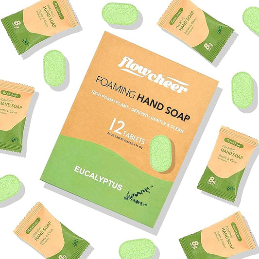 Foaming Hand Soap Refill Tablets, 12 Pack (Makes 12 x 9 fl oz), Eucalyptus Scent Hand Soap Tablets, Fresh & Clean Handwash, No Plastic Bottle