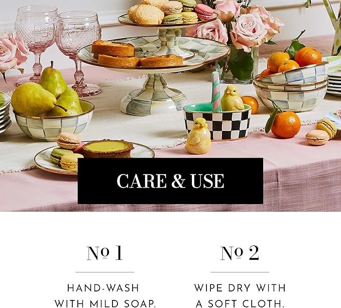 MACKENZIE-CHILDS Enamel Everyday Bowl, Serving Bowl for Entertaining, Extra-Small, Gray-and-White Sterling Check, Set of 1