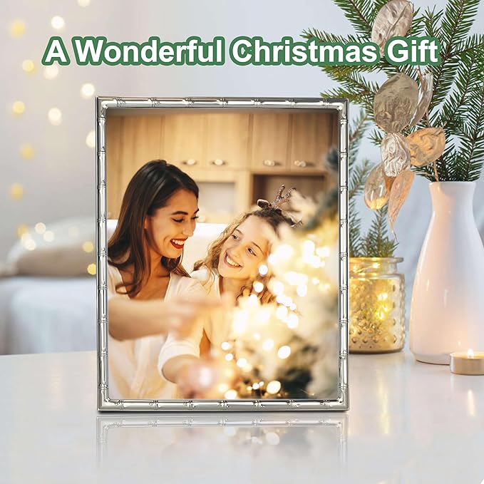 8x10 Picture Frame with Elegant Metal Bamboo Design, 8 x 10 Photo Frames with HD Real Glass, Versatile Display for Tabletop or Wall Mounting, Great for Home Decor and Gift Giving