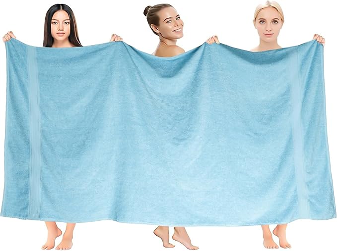 HILLFAIR 600 GSM- 40 x 80 Inches- 100% Cotton 2 Pc XXL Oversized Bath Towel Set- Soft Highly Absorbent Jumbo Bath Sheets Towels Sets- Quick Dry Oversized Bath Towel Sets For Hotel Spa Pool- OCEAN BLUE