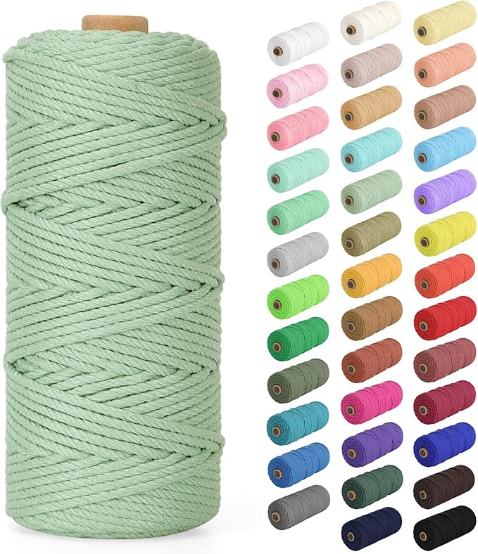 Macrame Cord 2mm x 220Yards (656Feet), Natural Cotton Macrame Rope - 2 Strands Twisted Macrame Cotton Cord for Wall Hanging, Plant Hangers, Crafts, Gift Wrapping and Wedding Decorations, Bluish Green