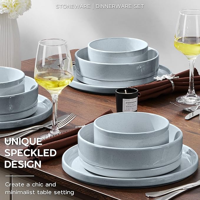 Onader Dinner Plates and Bowls Sets, 8 Pieces Stoneware Dinnerware Service for 2, Gray Ceramic Kitchen Dish Set, Speckled Dishware Dining Ware - Slate Gray