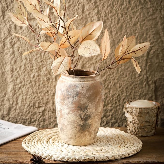 Ceramic Rustic Vase, 8.2 Inch Farmhouse Flower Vase, Christmas Decorative Vintage Vase Boho Decor for Home Decor, Living Room, Entryway, Holiday Wedding New Year Gifts
