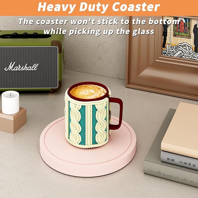 Azhou 6Pcs Drink Coaster with Holder, Pink Absorbent Coasters for Drinks, Non-Slip with Velvet Bottom, Thick Heavy Duty 4 inch Ceramic Coasters, Home Decor Coffee Bar Accessories