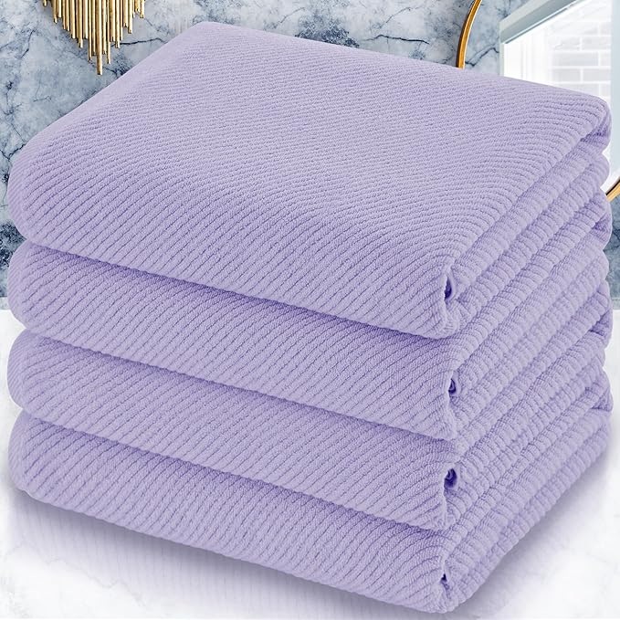 VOOVA & MOVAS Purple Bath Towels Set of 4, Large 30" x 56" - 100% Cotton | Quick Dry | Light Weight | Thick | Soft | Absorbent, Quick Dry Towels for Showering, Luxury Towel Gift Set, Lilac