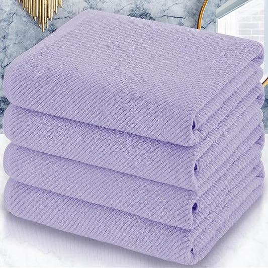 VOOVA & MOVAS Purple Bath Towels Set of 4, Large 30" x 56" - 100% Cotton | Quick Dry | Light Weight | Thick | Soft | Absorbent, Quick Dry Towels for Showering, Luxury Towel Gift Set, Lilac