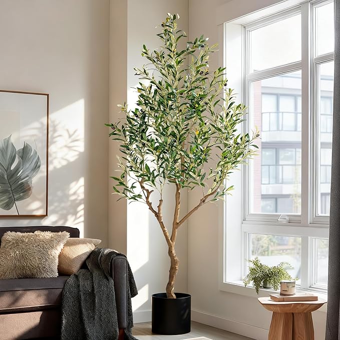 7ft Artificial Olive Tree Faux Olive Plant for Home Decor, Large Fake Olive Tree Modern Farmhouse Style, Floor Plant for Indoor Artificial Trees for Home Decor Indoor, Arbol de Olivo Artificial
