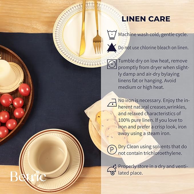 Small Coffee Farmhouse Table Runner for Fall, Thanksgiving, Christmas, and Winter - Athena - 100% Pure Linen - 14 x 48 Inches - Navy