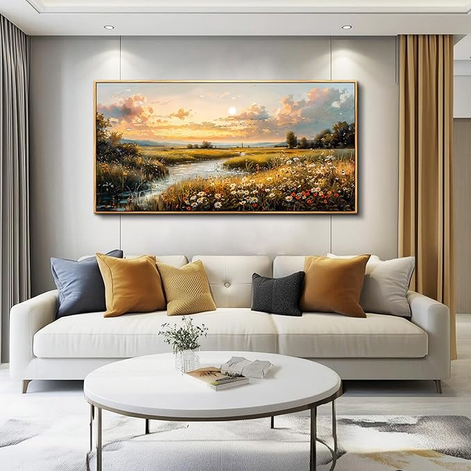 FUHAIHUA Wood Framed Canvas Wall Art For Living Room Wall Decor For Bedroom Office Wall Decoration Sunset Landscape Painting Farmhouse Pictures Artwork Room Aesthetic Home Decor 20x40 In