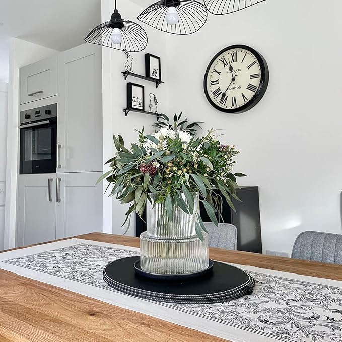 Ribbed Glass Vases, Set of 2 Fluted Vases for Flowers, Clear Vase for Tulips, Modern Glass Vase for Living Room, Dining Table, Office, Entryway, Mantle, Bookshelf, Wedding Gifts