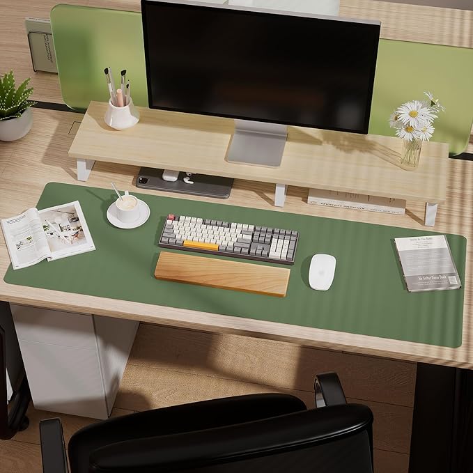 Aothia Leather Desk Pad Protector, Office Desk Mat, Large Mouse Pad, Laptop Desk Pad, Non-Slip PU Leather Desk Blotter, Waterproof Desk Writing Pad for Office and Home (Olive Green, 47" x 17")