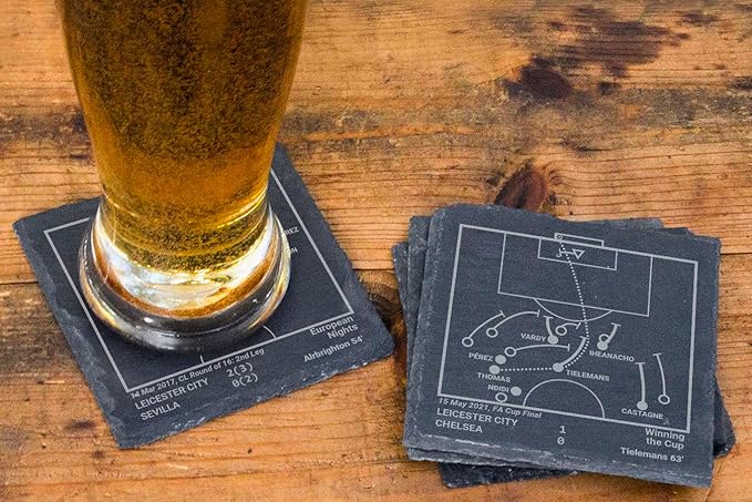 Greatest Leicester City Plays: Slate Coasters (Set of 4) | Best Gift Idea for Sports Lovers | Leicester City Historic Moments Gifts
