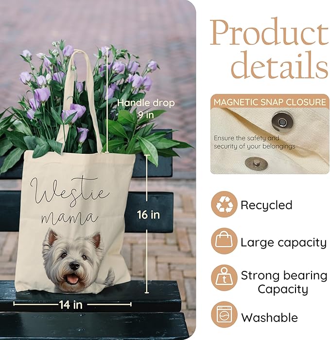 Dog Mama Tote Bag – Cute Dog Lover Canvas Bag, Reusable Shopping Shoulder Bag for Women, Pet Mom Gift,