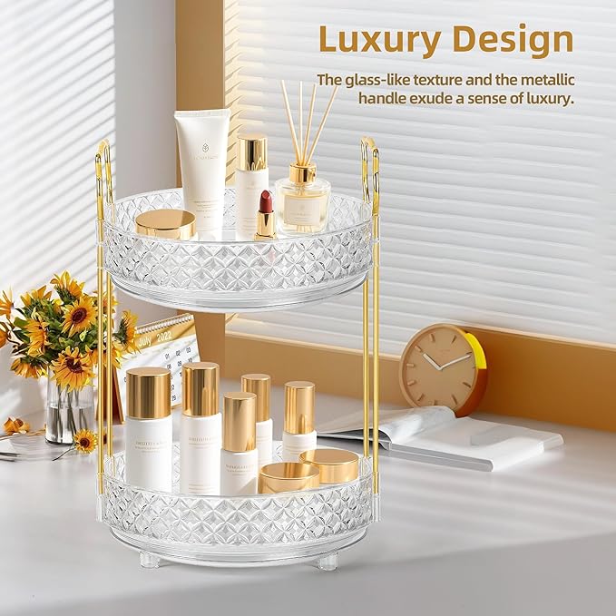360 Rotating Makeup Organizer for Vanity, Adjustable Perfume Organizer for Dresser, Multi-Function Spinning Cosmetics Skincare Storage for Bedroom, Dresser, Countertop, Clear