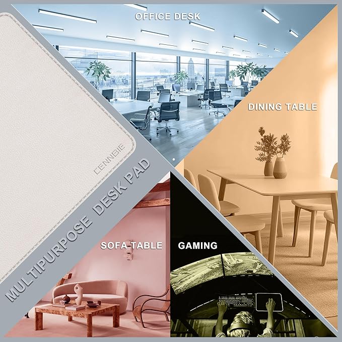 CENNBIE 35.5" x 16" Leather Desk Mat, Non-Slip Waterproof Extra Wide Desk Pad Protector,Computer Mouse Pad for Office Home (Cream)
