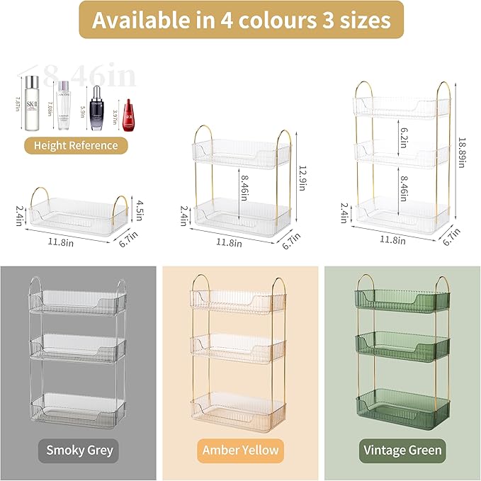 3 Tier Bathroom Organizer Countertop Makeup Perfume Tray Skincare Organizer for Bathroom Dresser Vanity (White)