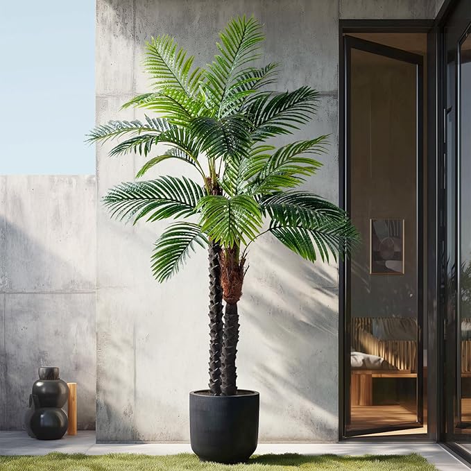 6.2FT Artificial Phoenix Palm Tree with Coconut Fruit Outdoor Indoor Decor Large Faux Coconut Silk Palm Tree Tropical Fake Tree Large Faux Sago Palm Plant for Home Yard Outside Patio Poolside