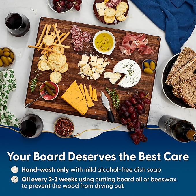 Sonder Los Angeles, Made in USA, Large Thick Edge Grain Walnut Wood Cutting Board with Non-Slip Feet, Juice Groove for Kitchen 20x15x1.5 in (Gift Box Included)
