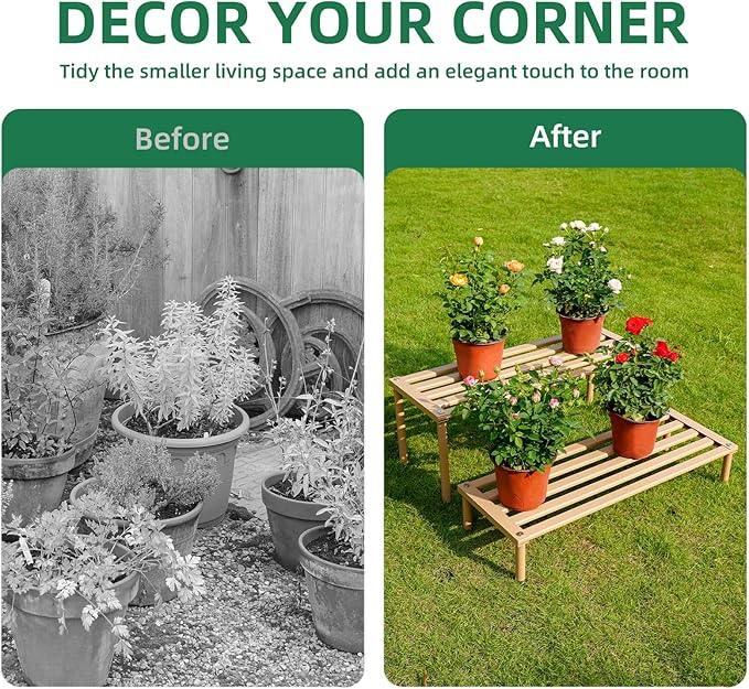 Metal Plant Stand, Rust-proof Aluminum Display Rack, Plants Display Stands Decoration Racks for Living Room Garden Balcony Patio (Wood Color, 31.5Inch Low Leg)