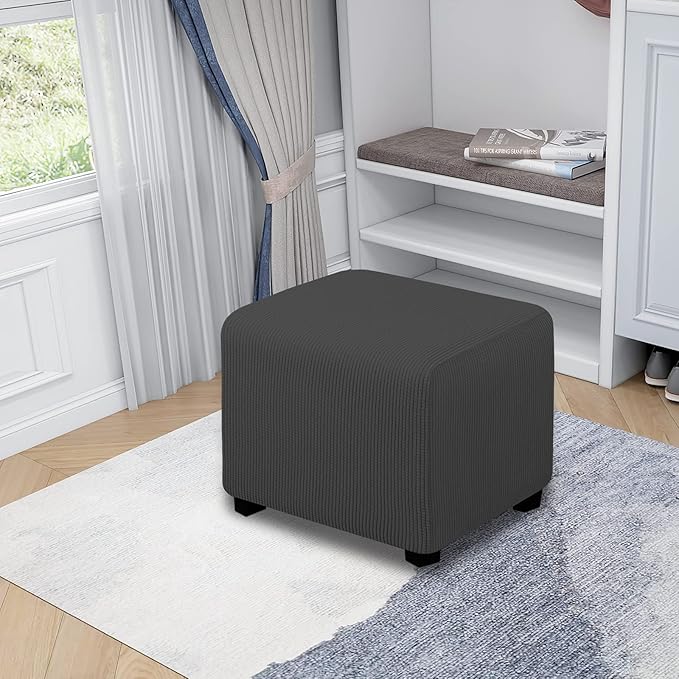 Easy-Going Stretch Ottoman Cover Folding Storage Stool Furniture Protector Soft slipcover with Elastic Bottom(X-Small,Dark Grey)